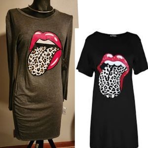 MRT 1030 red lips long sleeve dress.  Jersey.  Sz Med. Stretch